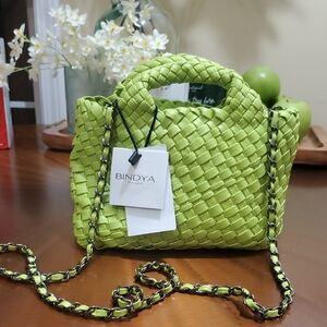 BINDYA NEW YORK Lime Green Woven Women's Bag . Handcrafted